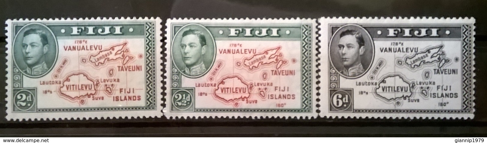 FRANCOBOLLI STAMPS FIJI 1938 MH SERIE RE GIORGIO VI MAPPA MAPS LOCAL MOTIVES - Fiji (1970-...)