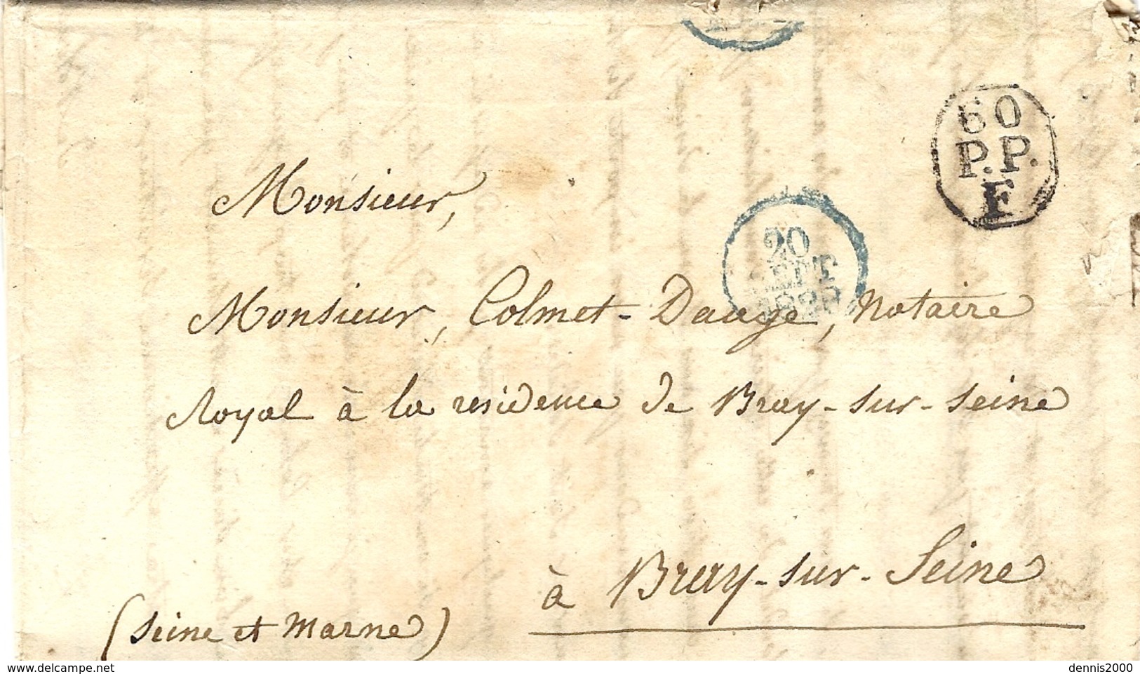 1829- Lettre En Port Payé De Paris  60 /P.P. / F Noir    Pour Braye Sur Seine - 1801-1848: Vorläufer XIX