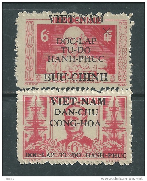 Viêt-Nam Du Nord N° 13 + 15 X  Timbres D'Indochine Surchargés : Les 2 Vals Trace Char., Dentelure Habituelle Sinon TB - Viêt-Nam