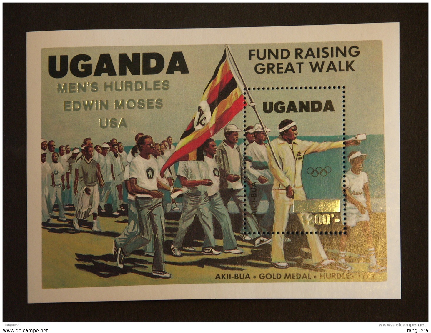 Oeganda Ouganda Uganda 1985 Vanquers Los Angeles Surcharge Men"s Hurdles Edwin Moses  USA  Bloc Yv 49 MNH ** - Uganda (1962-...)