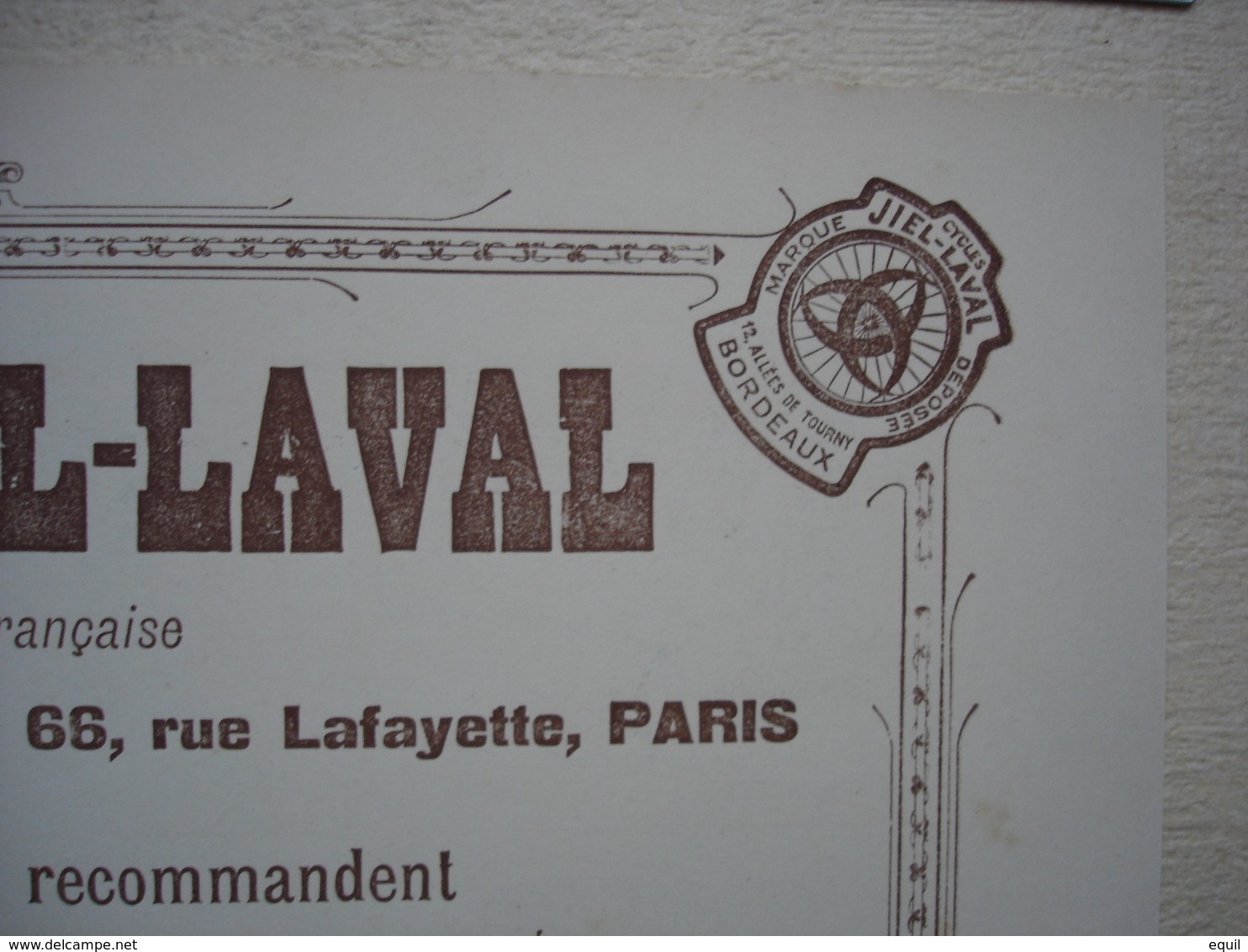 33 Bordeaux EXPOSITION DE 1895 Publicité CYCLES JIEL LAVAL 12 Allées De Tourny à BORDEAUX - Werbung