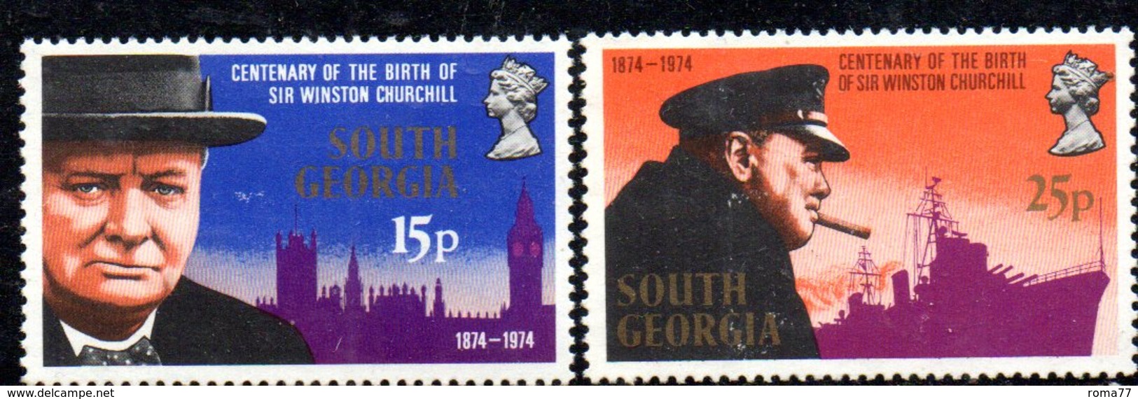 W548 - SOUTH GEORGIA  1974 ,  Serie Yvert N. 47/48  *** MNH. Churchill. Gomma Stanca - Georgia Del Sud