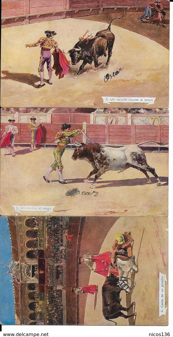 CORRIDA   LOT DE 6 CARTES   ECRITES  1906 - 1907 - Corrida