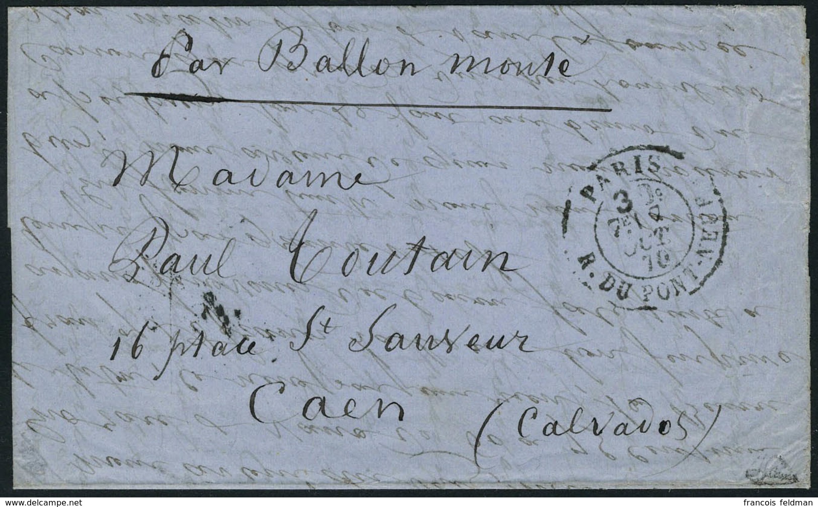 Lettre Le Louis Blanc, Cachet à Date Paris Rue Du Pont Neuf 7 Oct 70, 7è Levée 30c Taxe à Payer 30c Pour Lettre Non Affr - Other & Unclassified