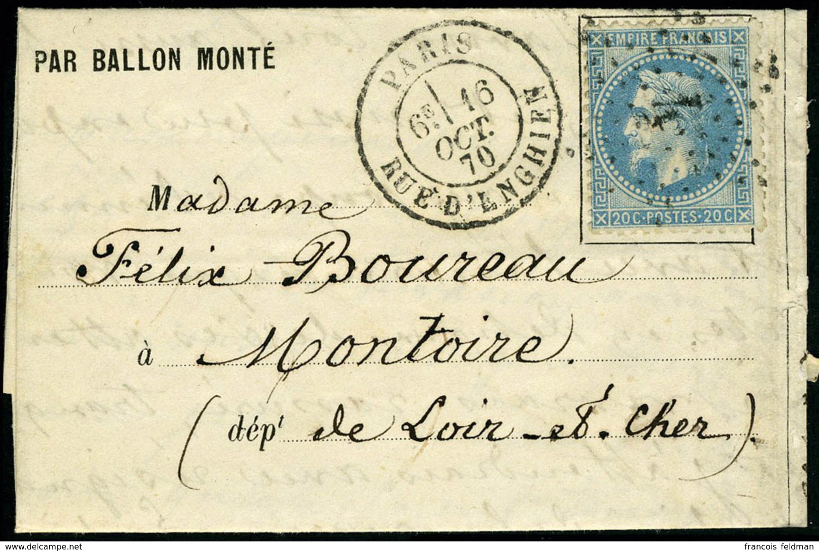 Lettre Le Victor Hugo, Càd Paris R D'Enghien 16 Oct 70, Pour Montoire (L Et Ch), Arrivée 22 Oct 70, T.B. - Sonstige & Ohne Zuordnung