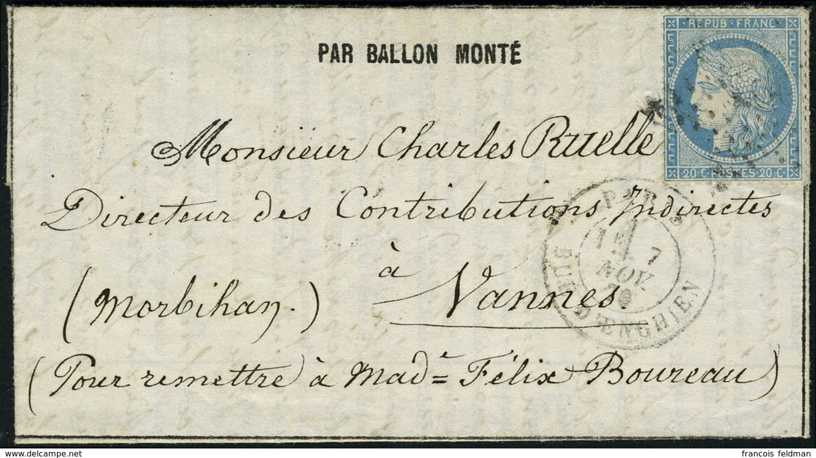 Lettre La Gironde, Lettre Journal Journal Poste N° 2 Du 6 Novembre 1870 Càd Paris R D'Enghien 7 Nov 70, Pour Vannes, Arr - Altri & Non Classificati