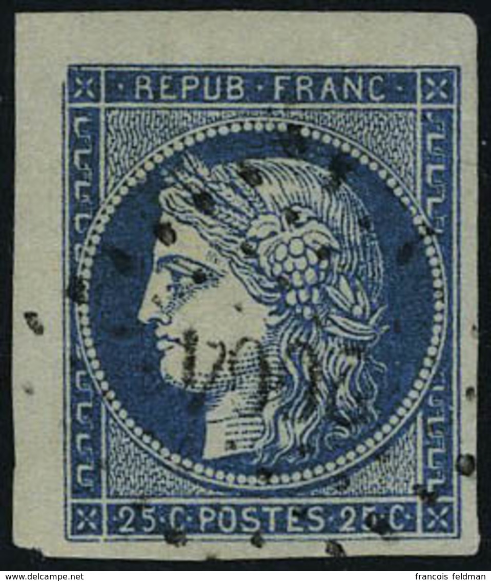 Oblitéré N° 4a, 25 C. Bleu Foncé, Coin De Feuille, Superbe - Other & Unclassified