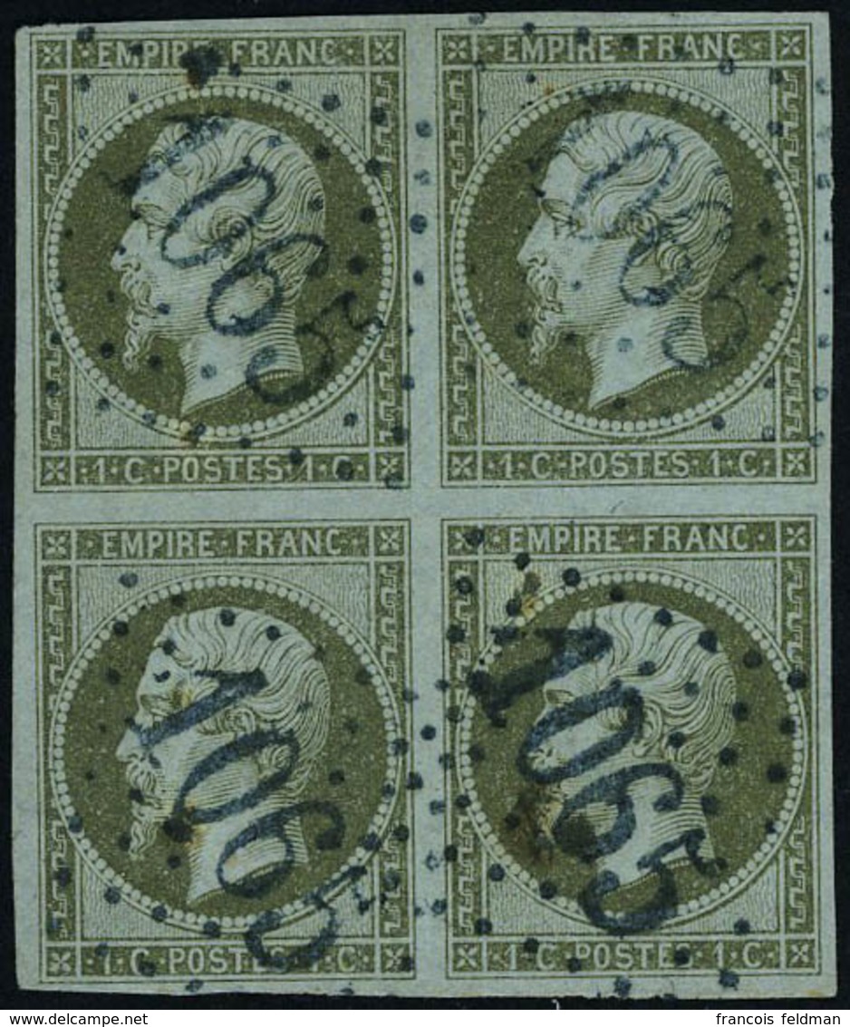 Oblitéré N° 11, 1c Napoléon III ND, Bloc De 4, Obl Losange GC 1065, TB - Andere & Zonder Classificatie