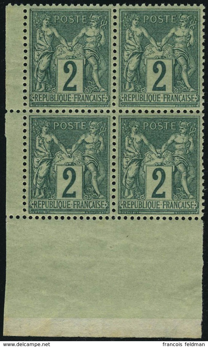 Neuf Sans Charnière N° 74, 2c Vert Type II, Bloc De 4  Excellent Centrage, Cdf, Superbe - Sonstige & Ohne Zuordnung