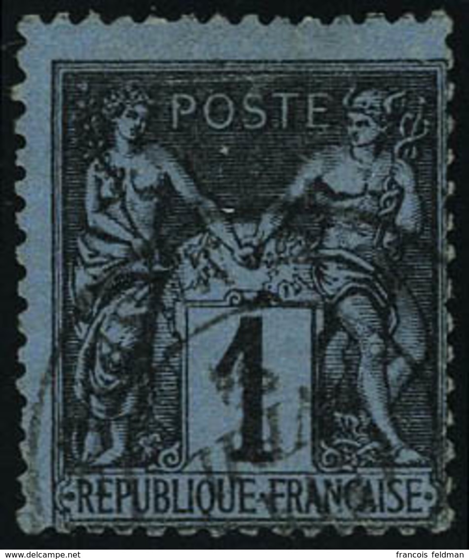 Oblitéré N° 84, 1c Noir Sur Bleu De Prusse, T.B. Signé A Brun Et JF Brun + Certificat - Andere & Zonder Classificatie