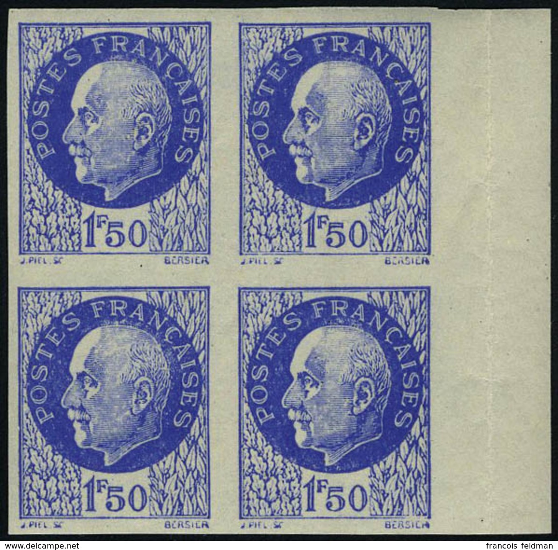 Neuf Sans Charnière N° 552c, 1f50 Pétain, Bleu ND Sans Surcharge, Bloc De 4 BDF TB - Other & Unclassified