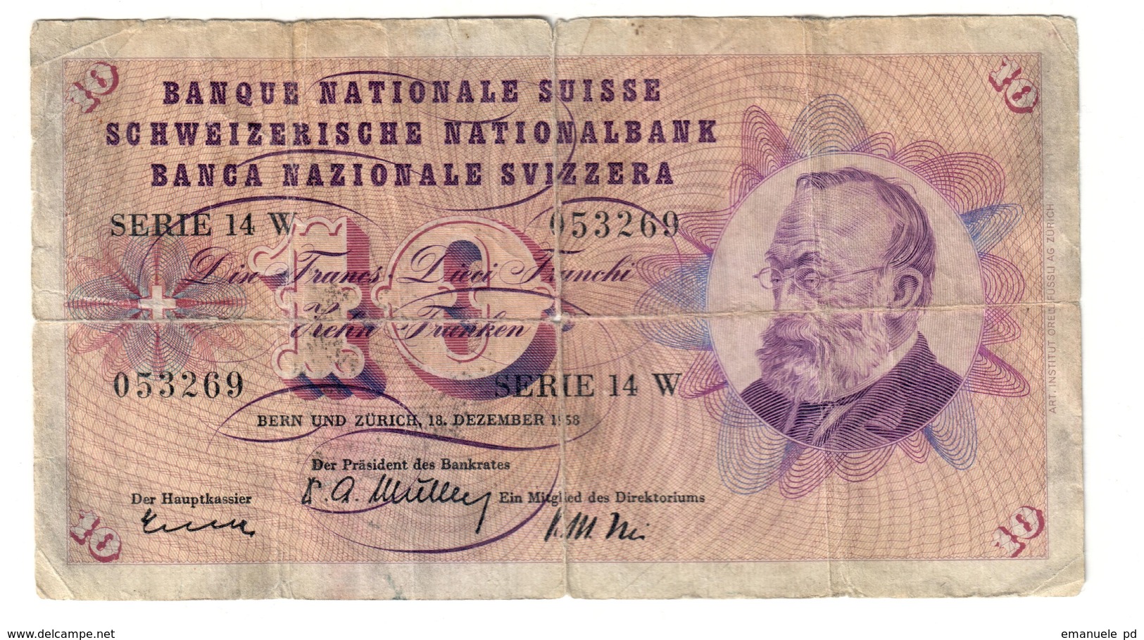 Switzerland 10 Francs 18/12/1958 - Suisse