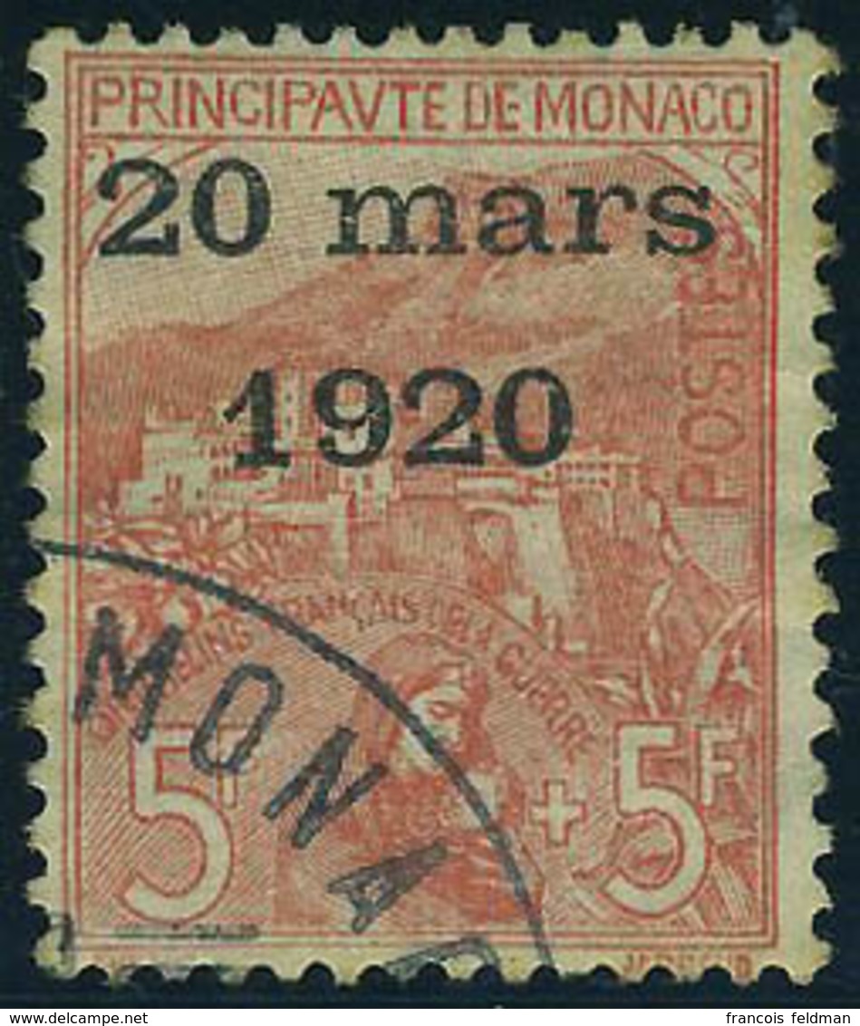 Oblitéré N° 43, 5f + 5f Surchargé 20 Mars 1920, Très Bien Centré, T.B. Signé JF Brun - Other & Unclassified