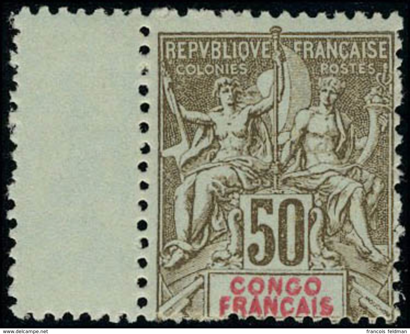 Neuf Sans Charnière N° 45a, 50c Bistre Sur Azuré, Double Légende, Bdf, T.B. Signé Roumet, Maury - Other & Unclassified