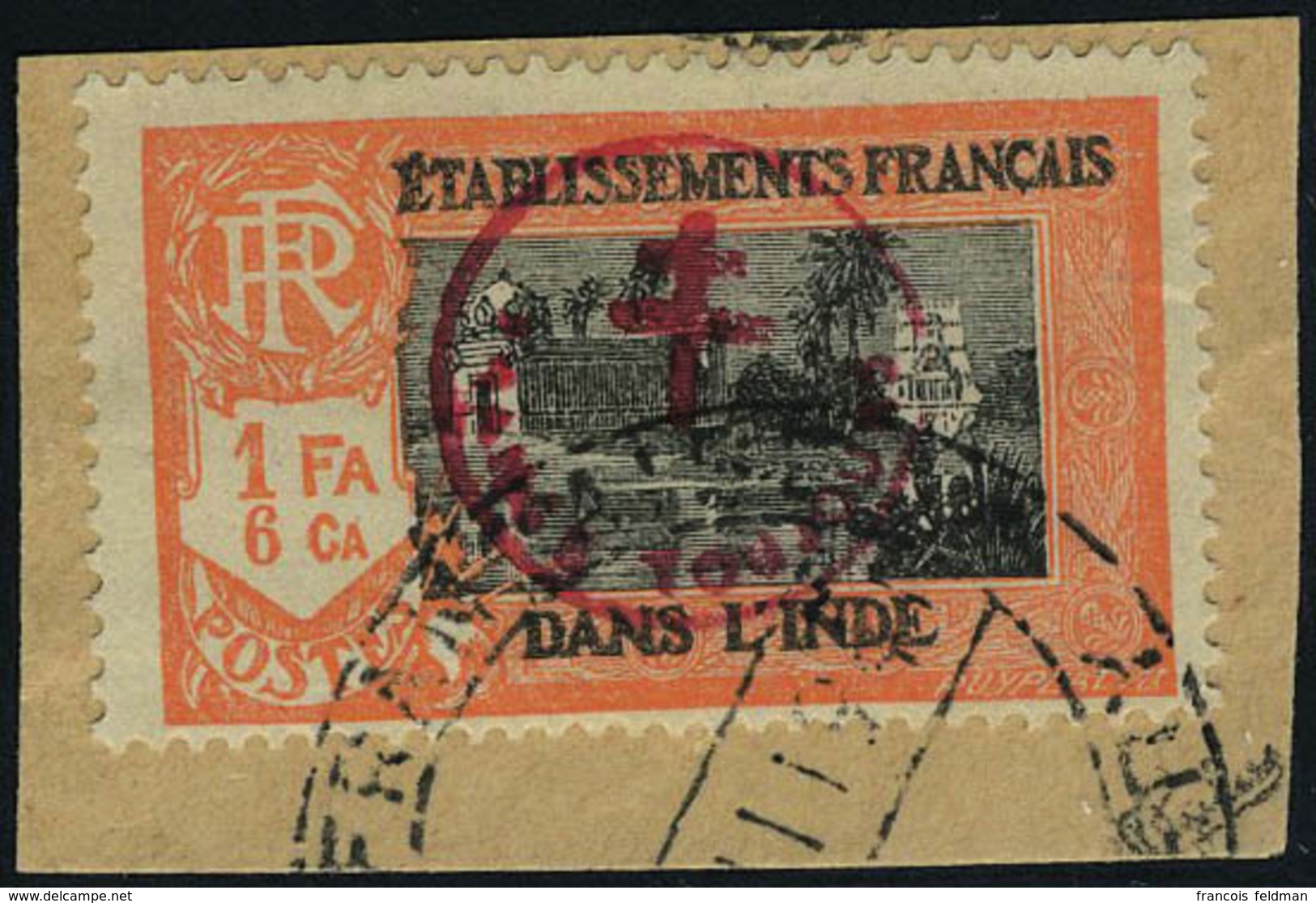 Oblitéré N° 230N, 1fa 6ca Rouge Orange Et Noir, France Toujours, Sur Petit Fragment, TB, Signé Calves - Other & Unclassified