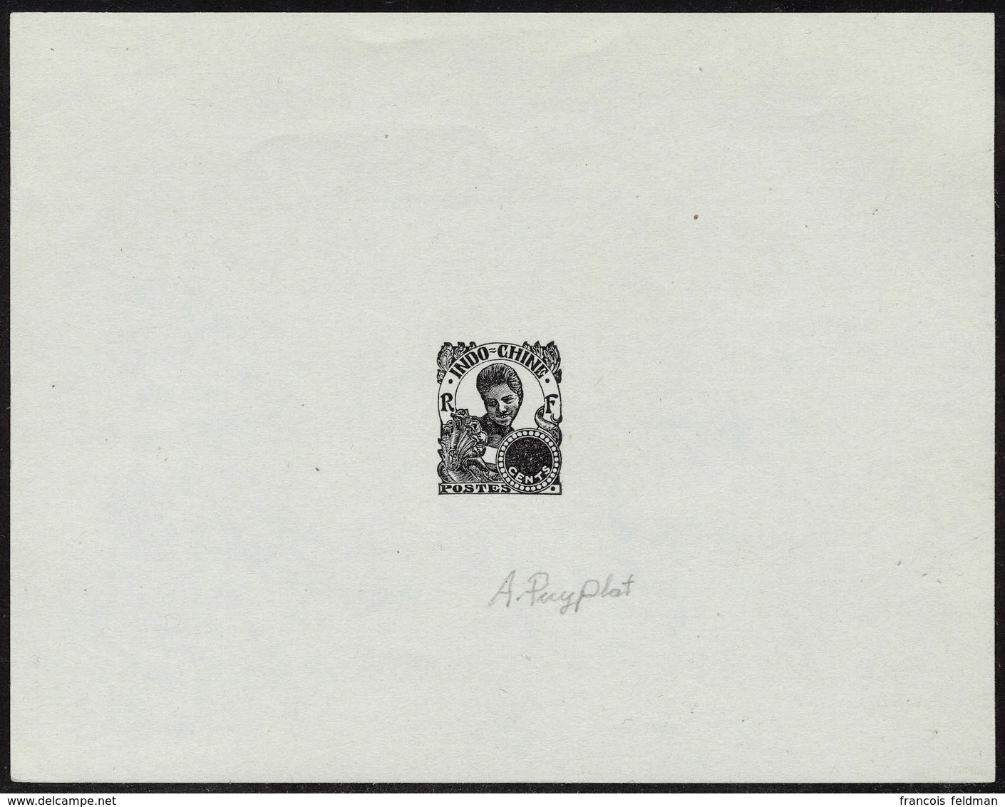 Type Cambodgienne De 1907, épreuve D'artiste En Noir, Valeur Faciale Obturée, Signée Puyplat. T.B. - Altri & Non Classificati