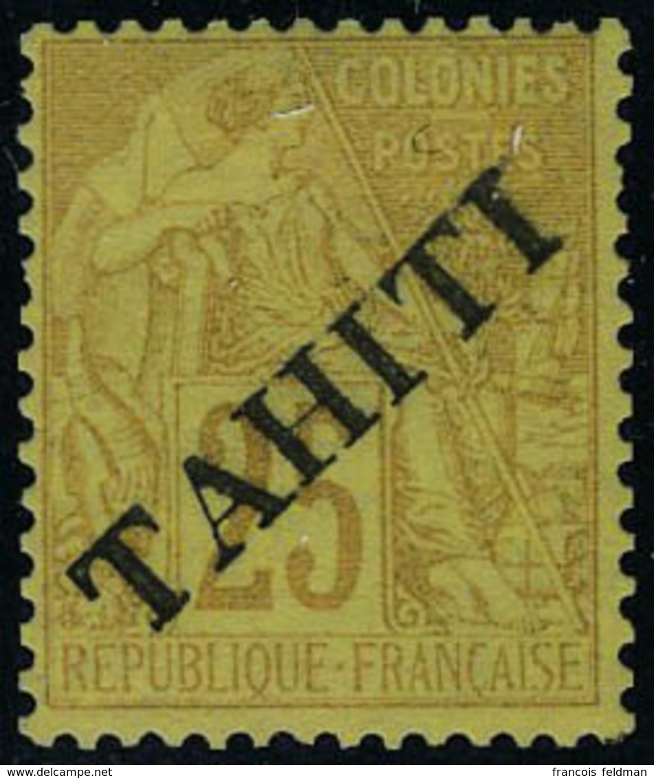 Neuf Avec Charnière N° 14, 25c Jaune-bistre, TB, Rare, Tirage 200, Signé Brun Et Champion - Other & Unclassified