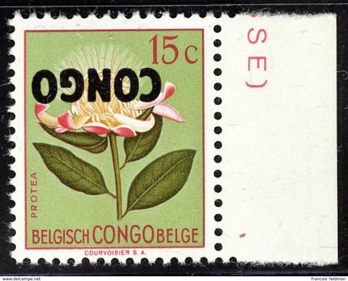 Neuf Sans Charnière N° 383, 15c Fleur, Sans La Surcharge 10c, Non émis, Surcharge Congo Renversée, Bdf, T.B. - Other & Unclassified