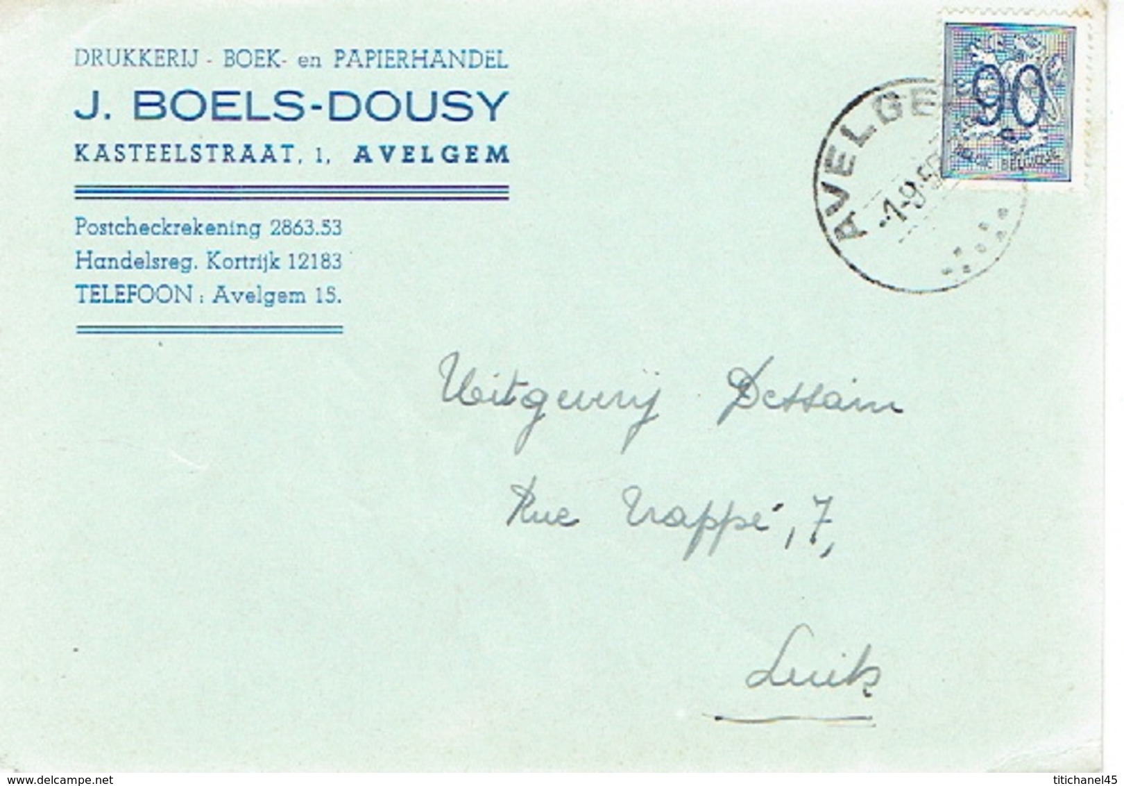 PK Publicitaire AVELGEM 1952 - J. BOELS-DOUSY - Drukkerij - Boek- En Papierhandel - Avelgem