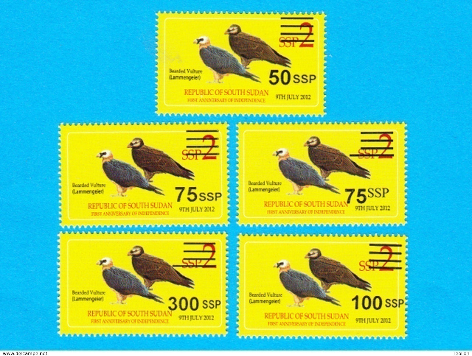 SOUTH SUDAN 2017 Surcharged Overprints On 2012 2 SSP Birds Vulture Stamp SOUDAN Du Sud Südsudan - South Sudan