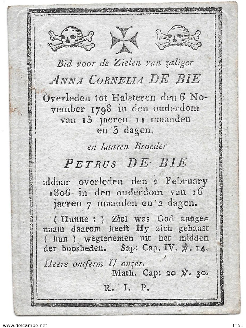 De Bie Anna Cornelia (halsteren 1785 -1798) De Bie Petrus (1790- 1806) - Religion & Esotérisme