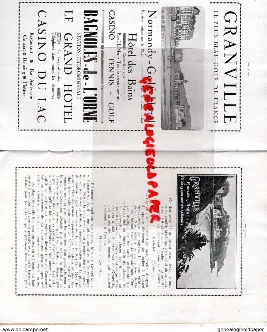 50- GRANVILLE - RARE DEPLIANT TOURISTIQUE MONACO DU NORD-MONT SAINT MICHEL-ILES JERSEY-CAROLLES-COUTANCES-GOLF-1933 - Dépliants Touristiques