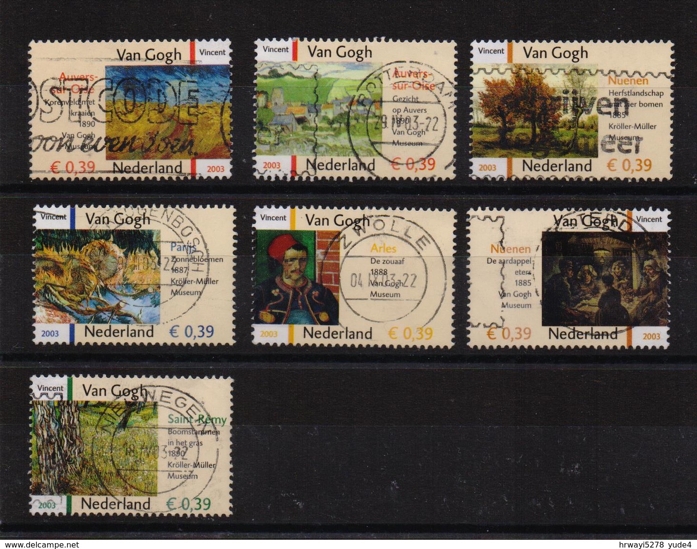 Netherlands 2003, Vincent Van Gogh, 7 Different Stamps, Vfu - Usati