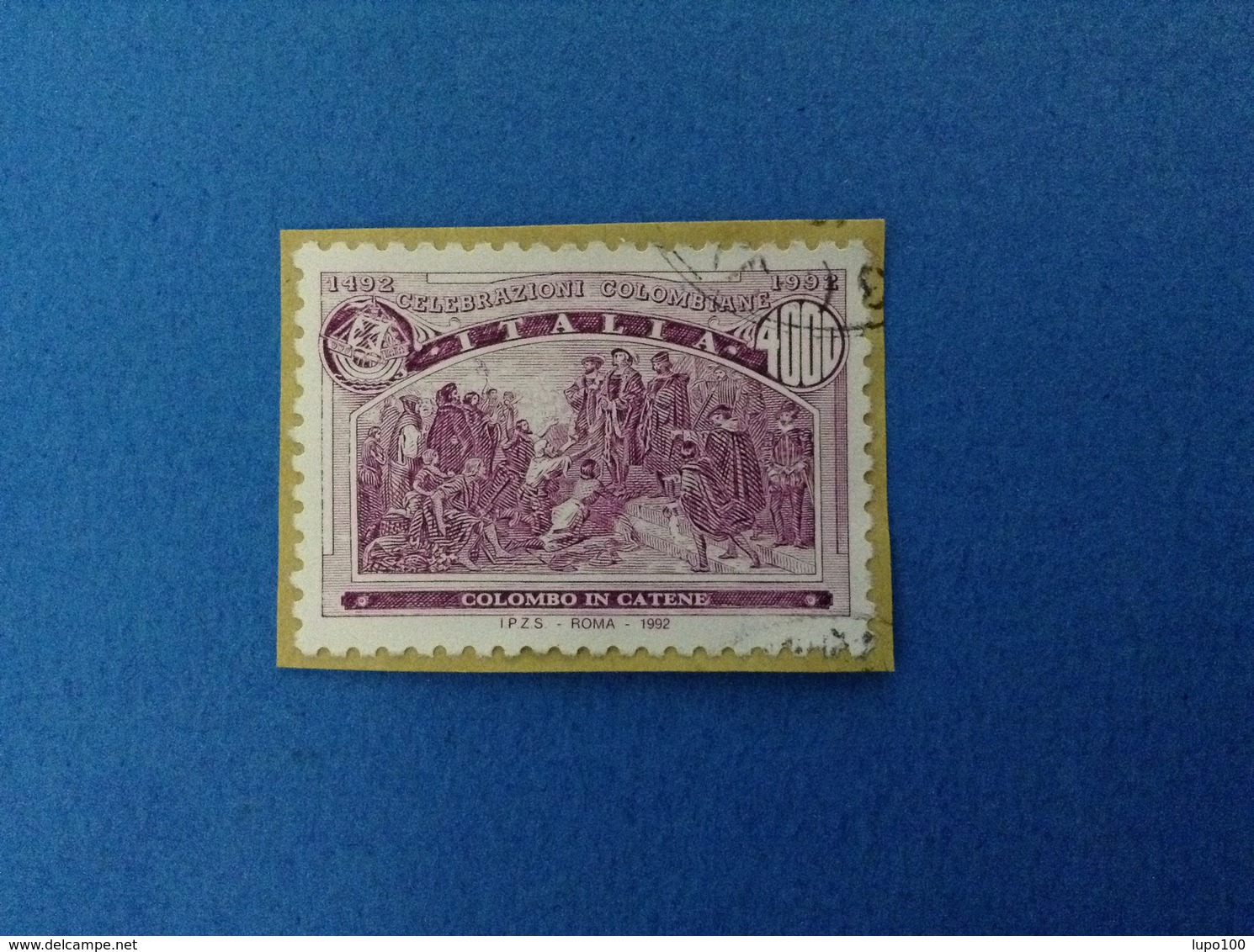 1992 ITALIA FRANCOBOLLO USATO STAMP USED - CELEBRAZIONI COLOMBIANE COLOMBO IN CATENE 4000 - 1991-00: Usati