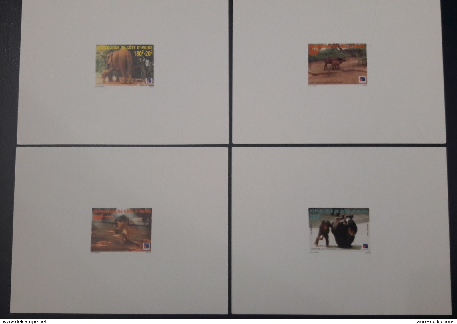 COTE D'IVOIRE IVORY COAST 1999 - DELUXE PROOF EPREUVE - ANIMALS APES MONKEYS SINGES ELEPHANTS PHILEXAFRIQUE CHIMPANZE - Chimpancés
