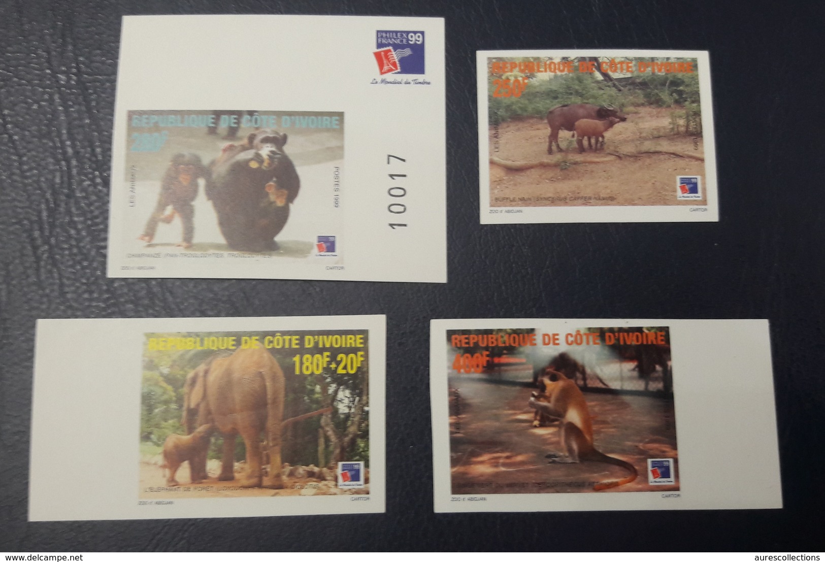 COTE D'IVOIRE IVORY COAST 1999 - IMPERF NON DENTELE ND - ANIMALS APES MONKEYS SINGES ELEPHANTS PHILEXAFRIQUE CHIMPANZE - Chimpancés