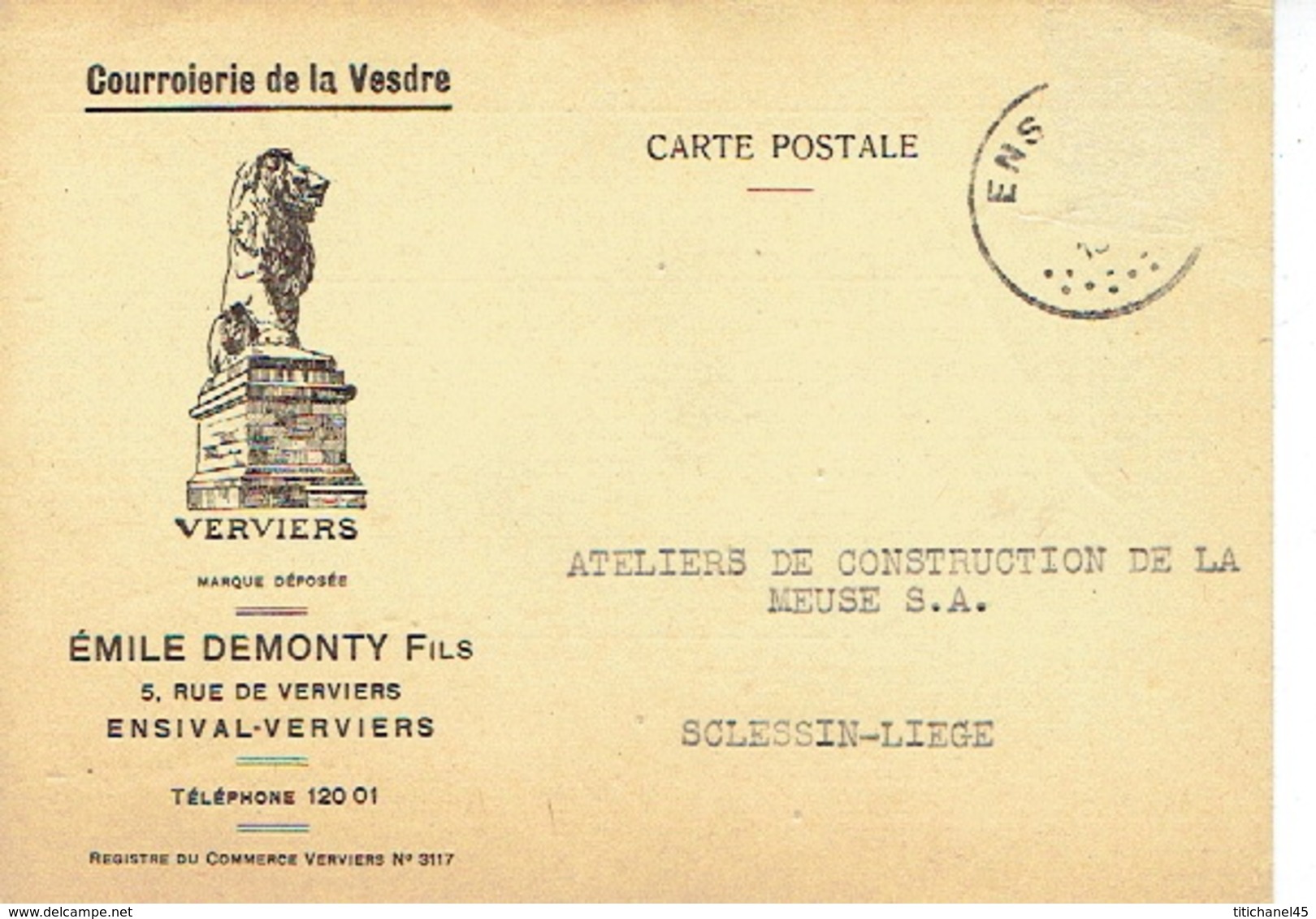CP Publicitaire ENSIVAL 1941 - COURROIERIE DE LA VESDRE - Emile DEMONTY Fils - Enghien - Edingen