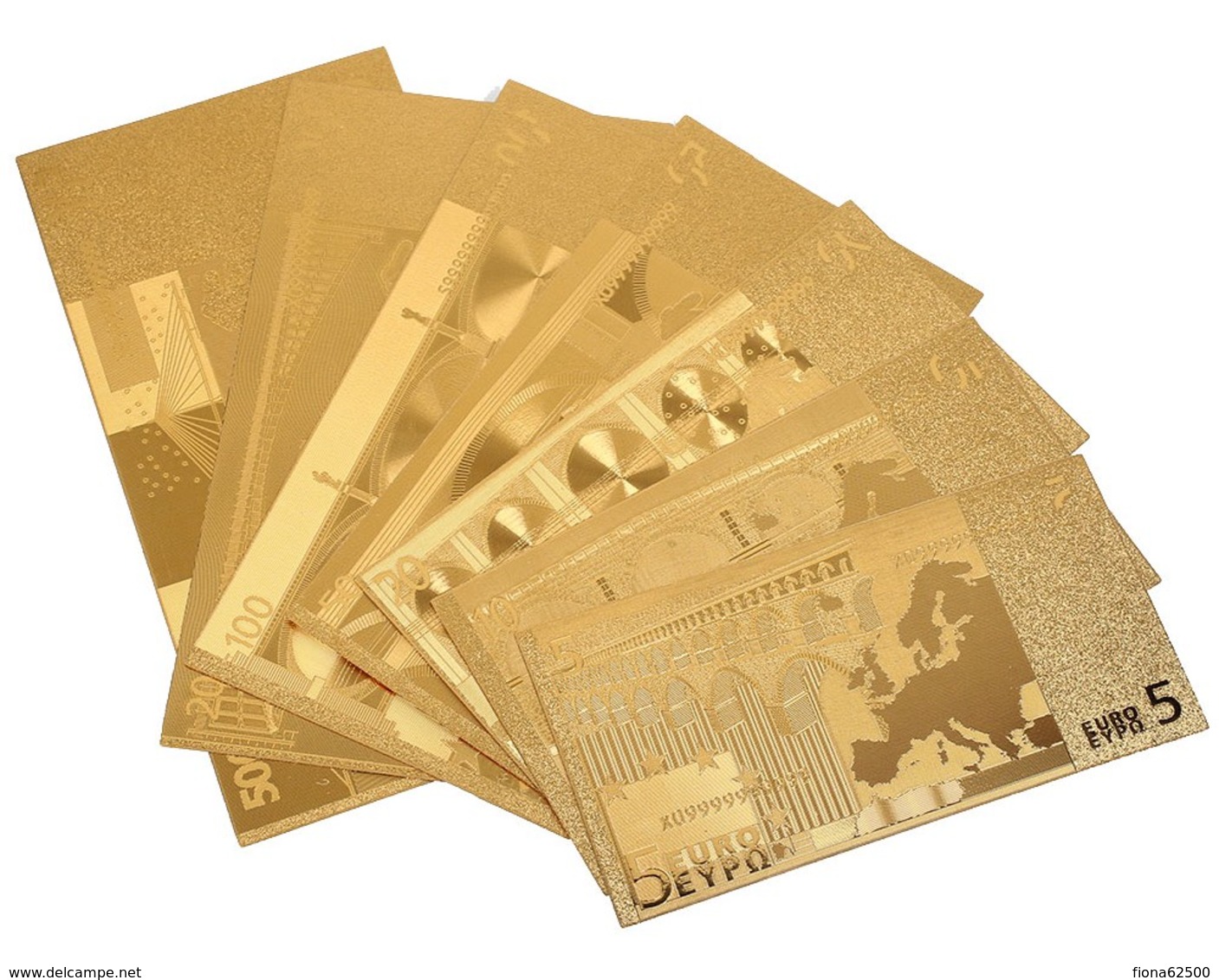 LOT DE 7 BILLETS PLAQUES COULEURS OR .( 5€ .10€ .20€ . 50€ . 100€ . 200€ . 500€ .) - Fiktive & Specimen