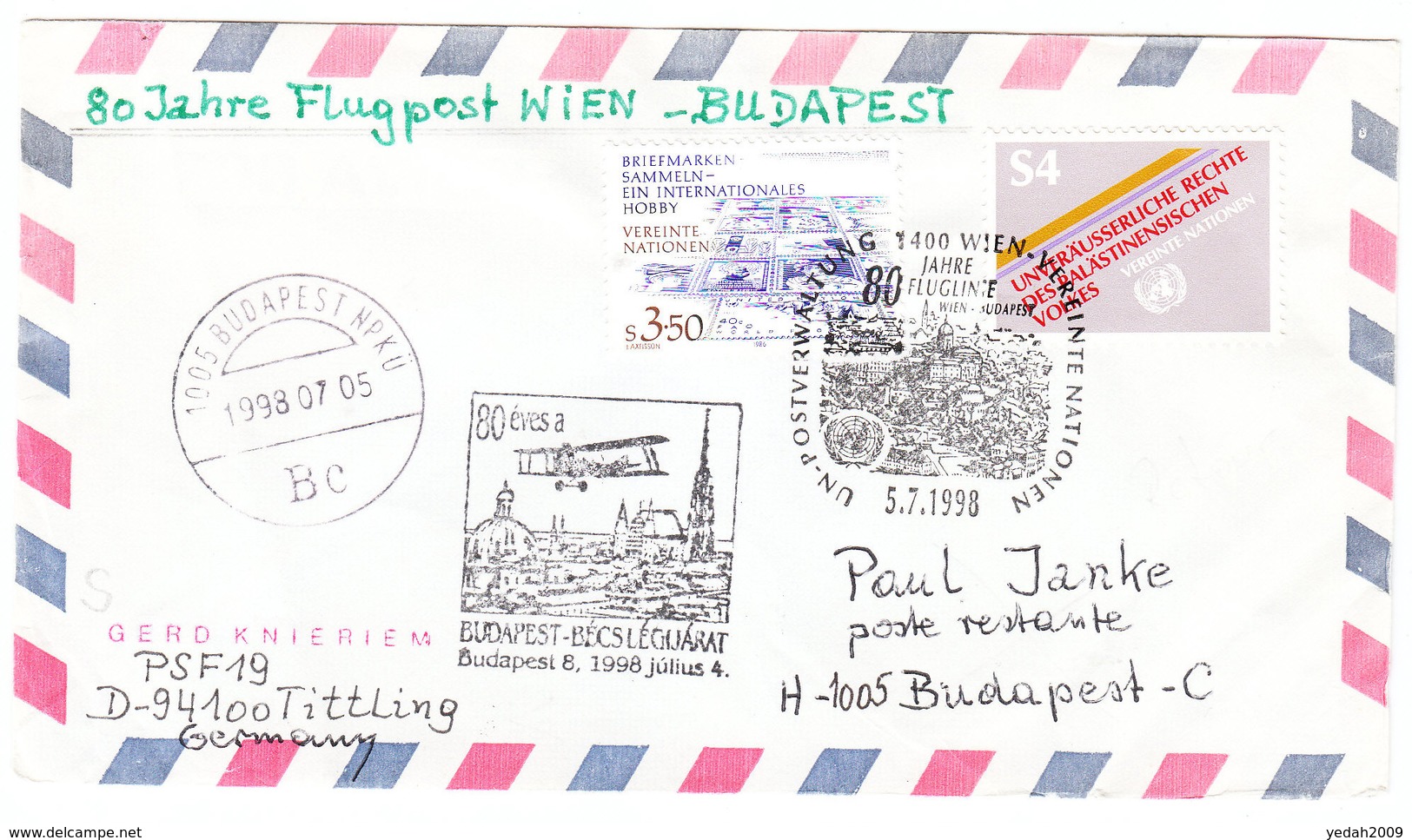 AUSTRIA FLUGPOST WIEN-BUDAPEST 1998 - Autres & Non Classés