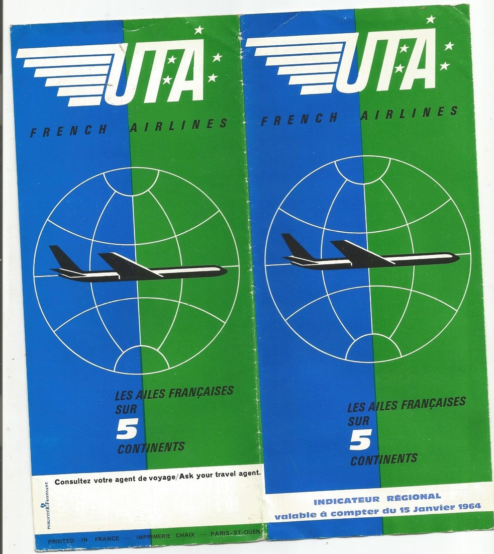 Brochure Aviation   Uta  French Airlines Tarifs  Janvier1964 - Non Classés