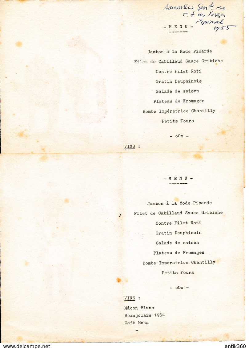 Lot De 2 Anciens Menus Imagerie D'Epinal - Menus