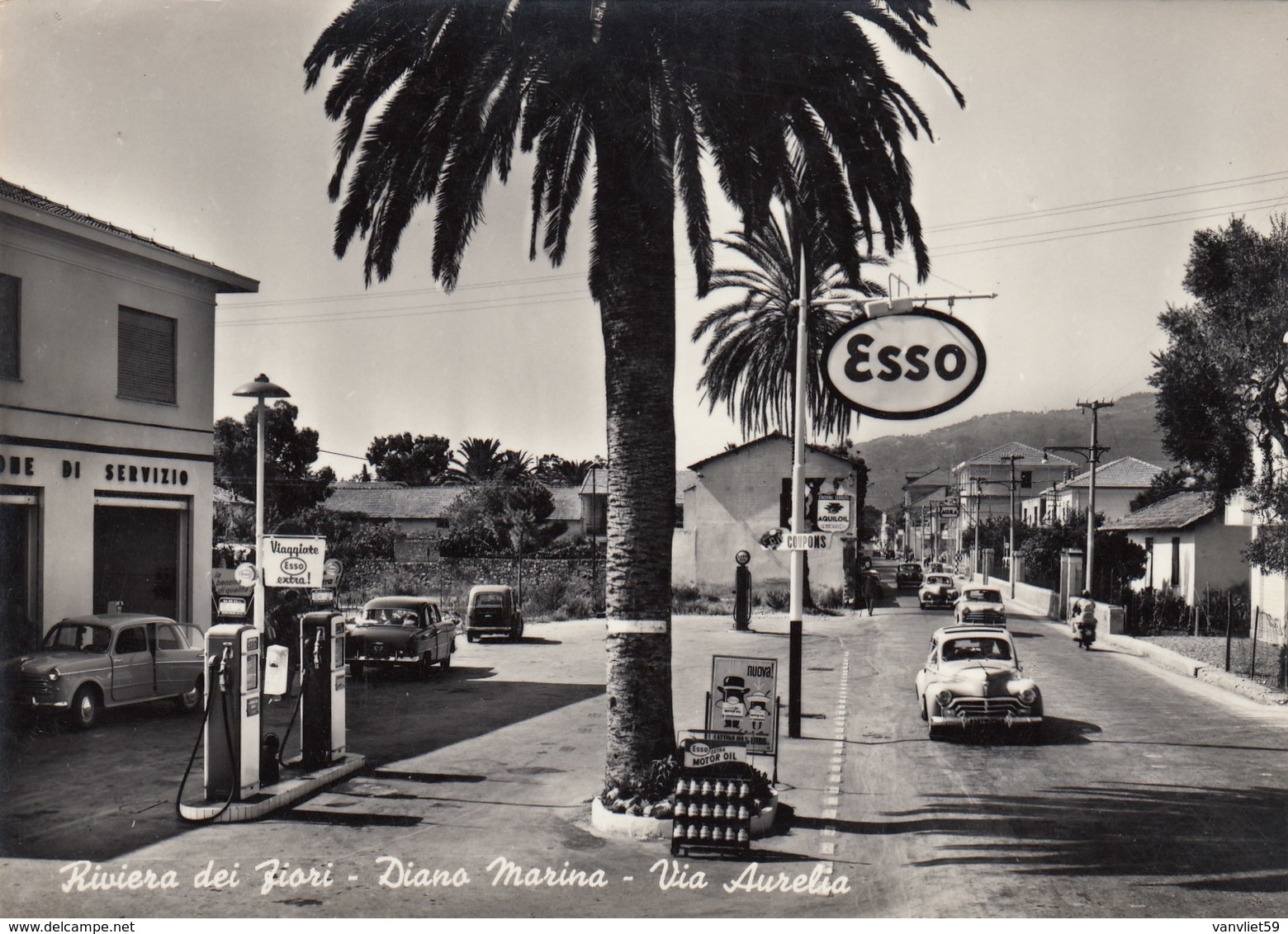 DIANO MARINA-IMPERIA-VIA AURELIA-POMPA BENZINA=ESSO=-CARTOLINA NON VIAGGIATA ANNI 1955-960 - Imperia