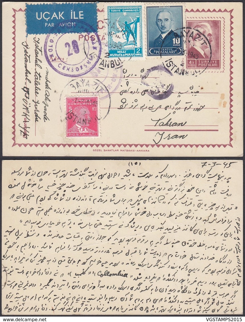 Turquie Entier Postal 1945 Censure Vers Iran (DD) DC-0577 - Other & Unclassified