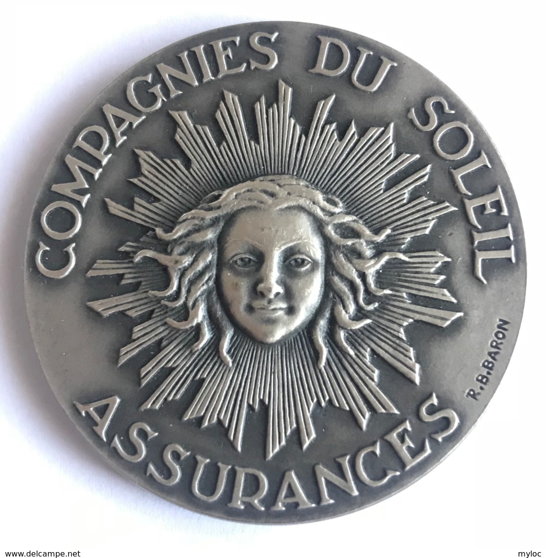 Médaille Assurances Compagnies Du Soleil. R.B. Baron. 1952. Poinçon 1 Argent. Diam. 50mm - 65gr - Professionnels / De Société