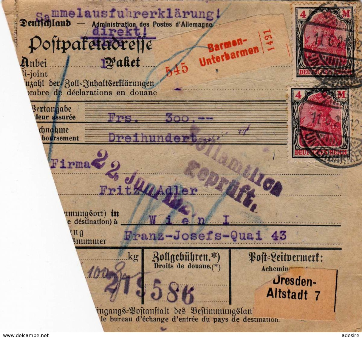 * Österreich Nachporto 1921 - 2,5 + 2 Gro Nachporto (Ank85+86) Auf Paketkarte M.1 + 2 X 1,5 + 2 X 4 M (Ank2x114+139+2x14 - Briefe U. Dokumente