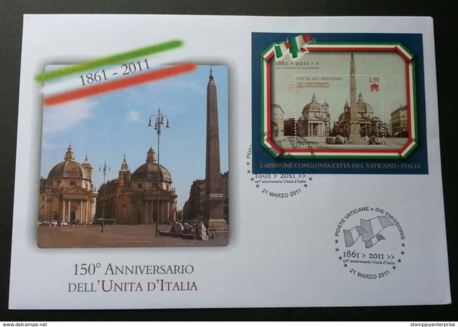 Vatican - Italy Joint Issue 150th Anniversary Of Italy Unity 2011 (miniature FDC) - Storia Postale