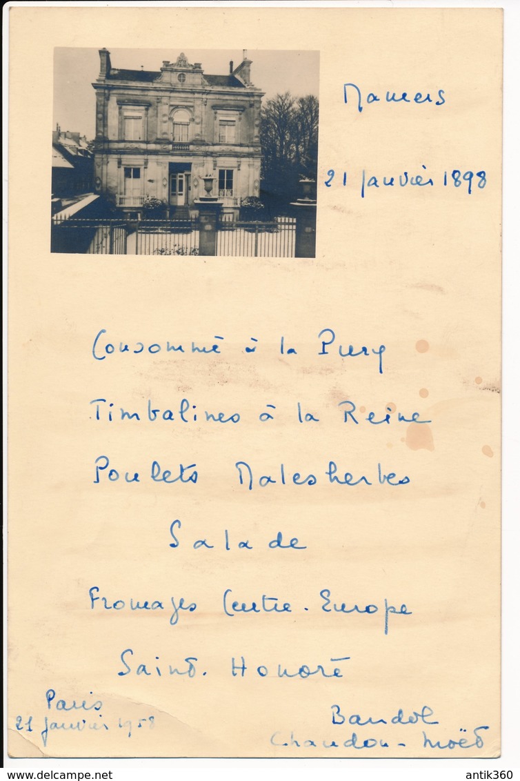 Ancien Menu Photo Maison à Mamers 21 Janvier 1898 + Paris 21 Janvier 1958 ? - Menu