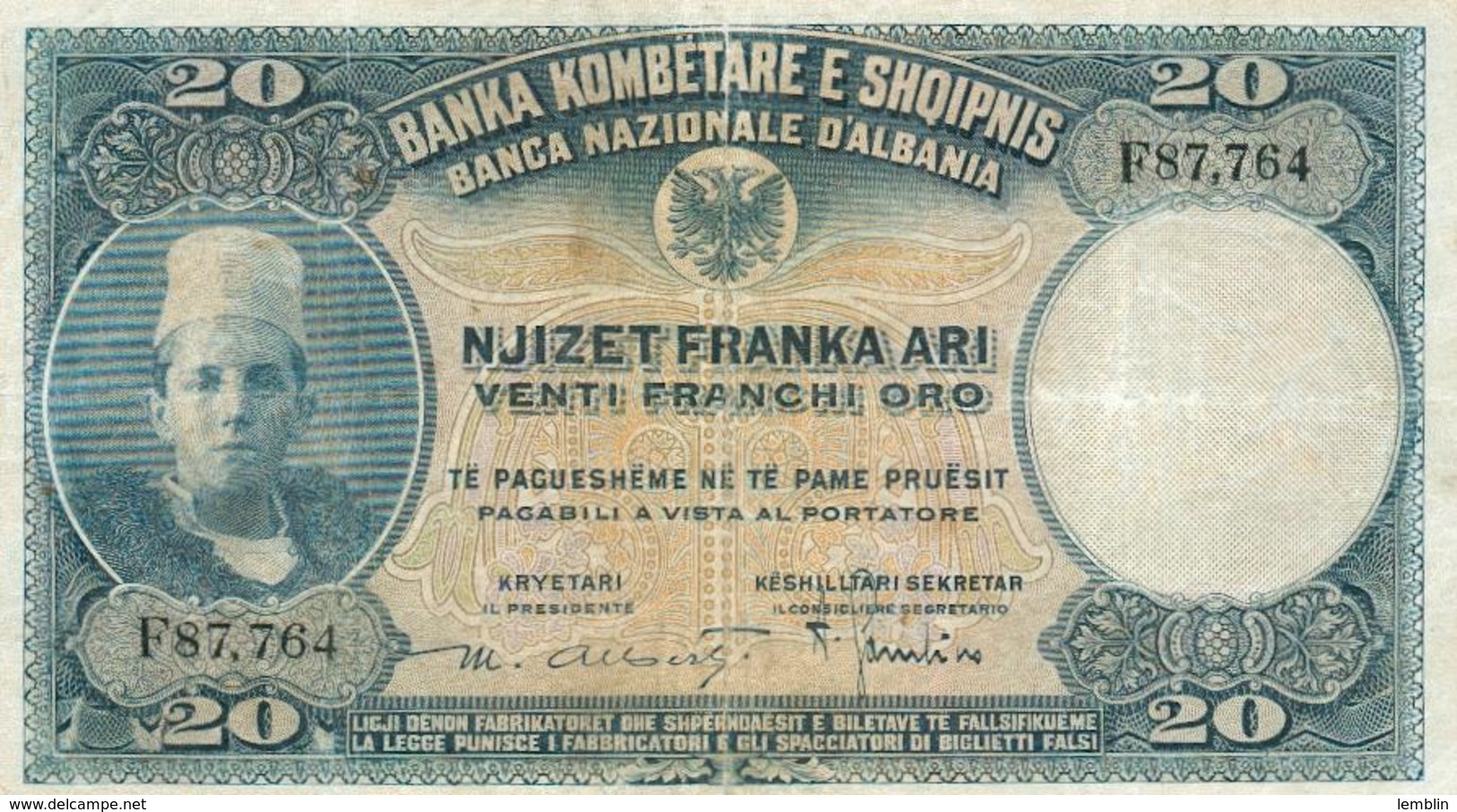 20 FRANCS 1926 - Albanien