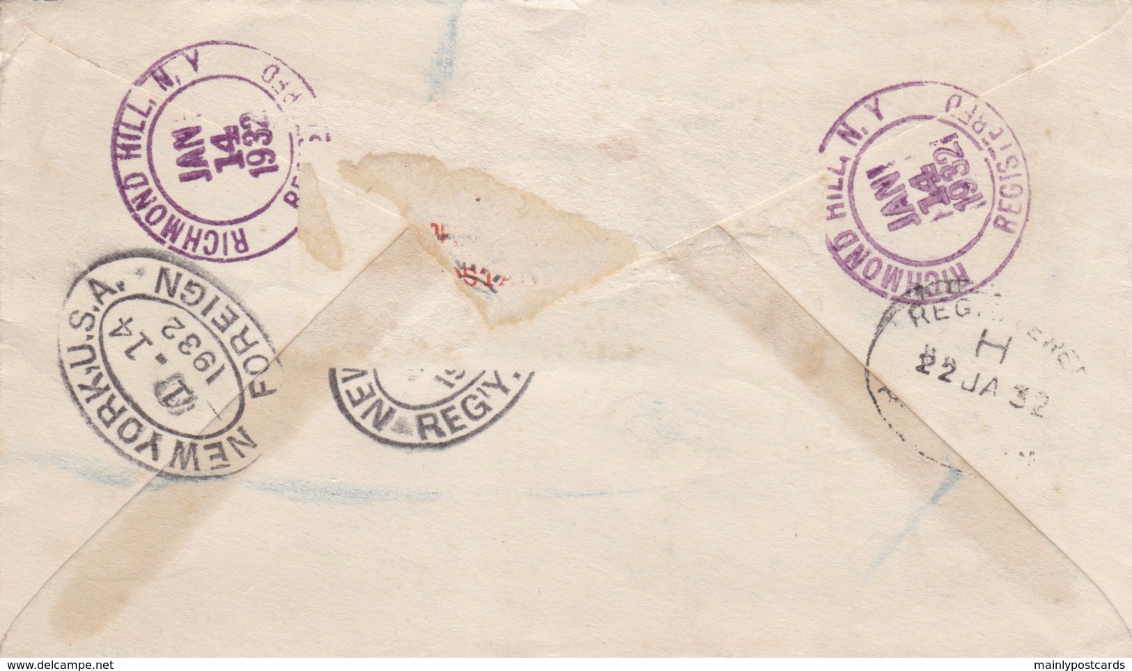 AL32 1932 Registered Letter From New York To Birmingham, UK - Multiple Postmarks On Reverse - Covers & Documents