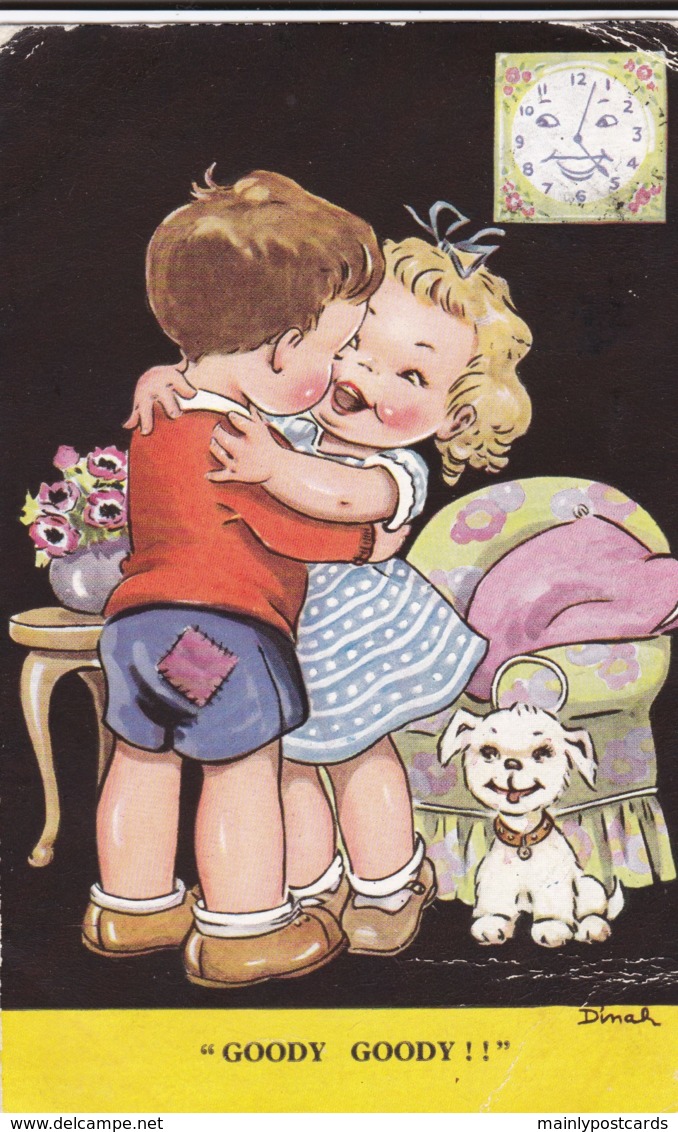 AN68 Artist Signed Dinah - Goody Goody!! - Children With Dog, Tuck Postcard - Other & Unclassified