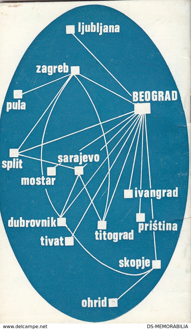 JAT YUGOSLAV AIRLINES TIMETABLE DOMESTIC FLIGHTS WINTER 1968/69 - Europa