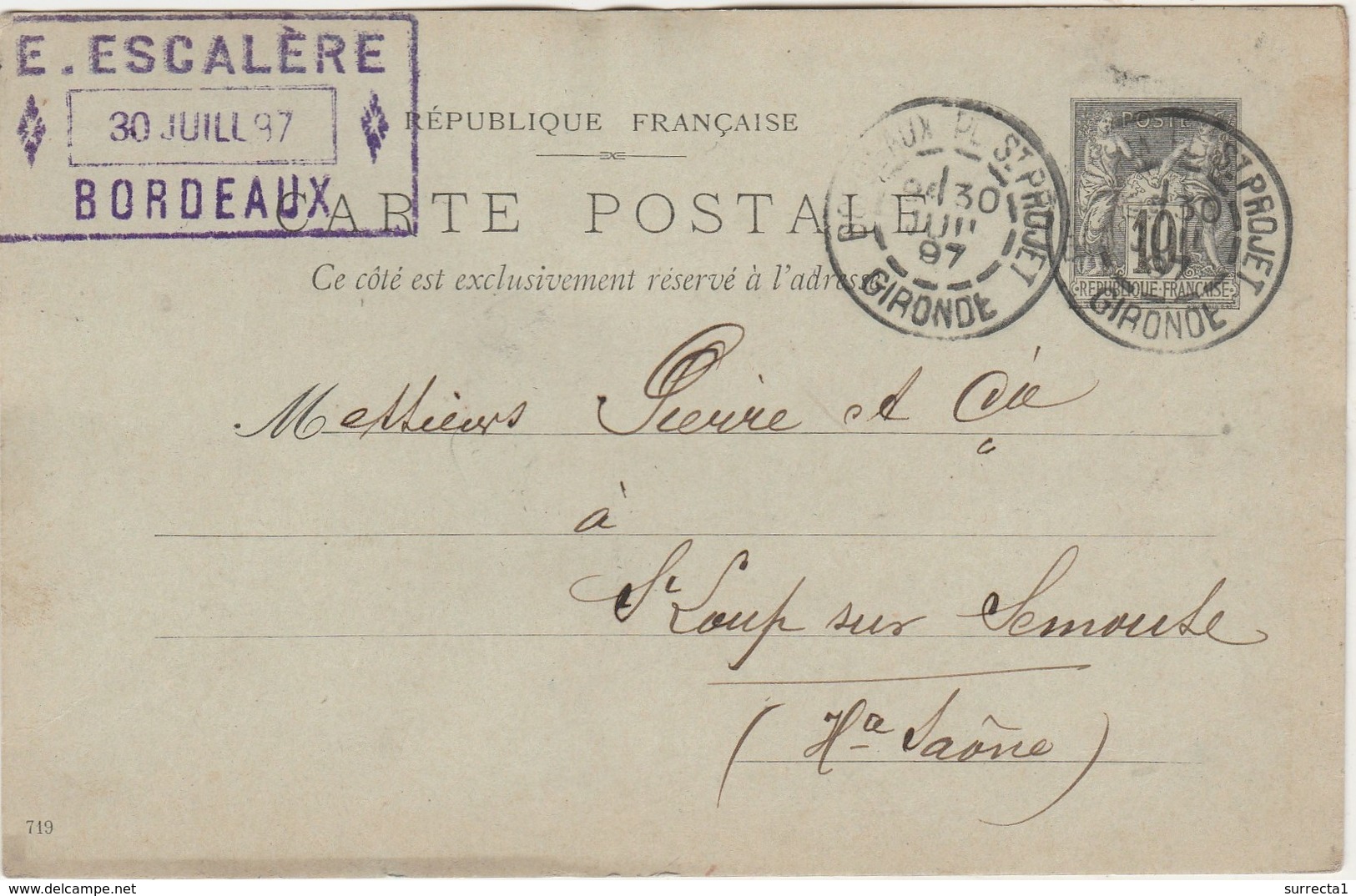 Carte Commerciale 1897 / E. ESCALERE / Meubles /  33 Bordeaux - Other & Unclassified