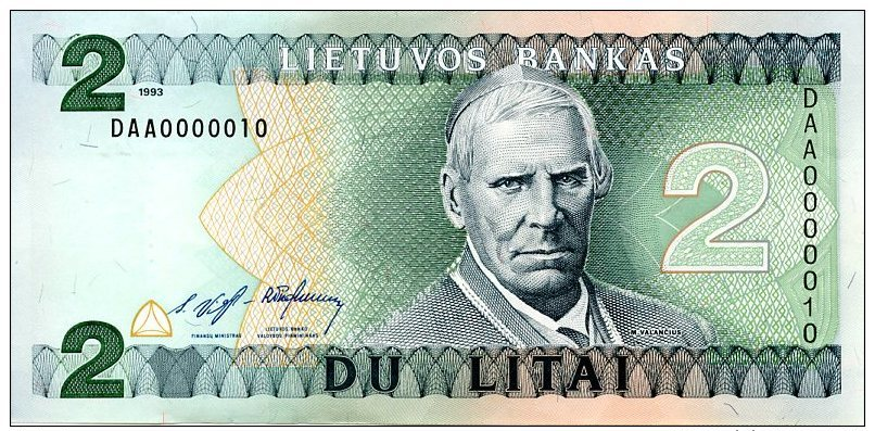 LITHUANIA 2 Litai 1993 P 54  UNC - Lituania