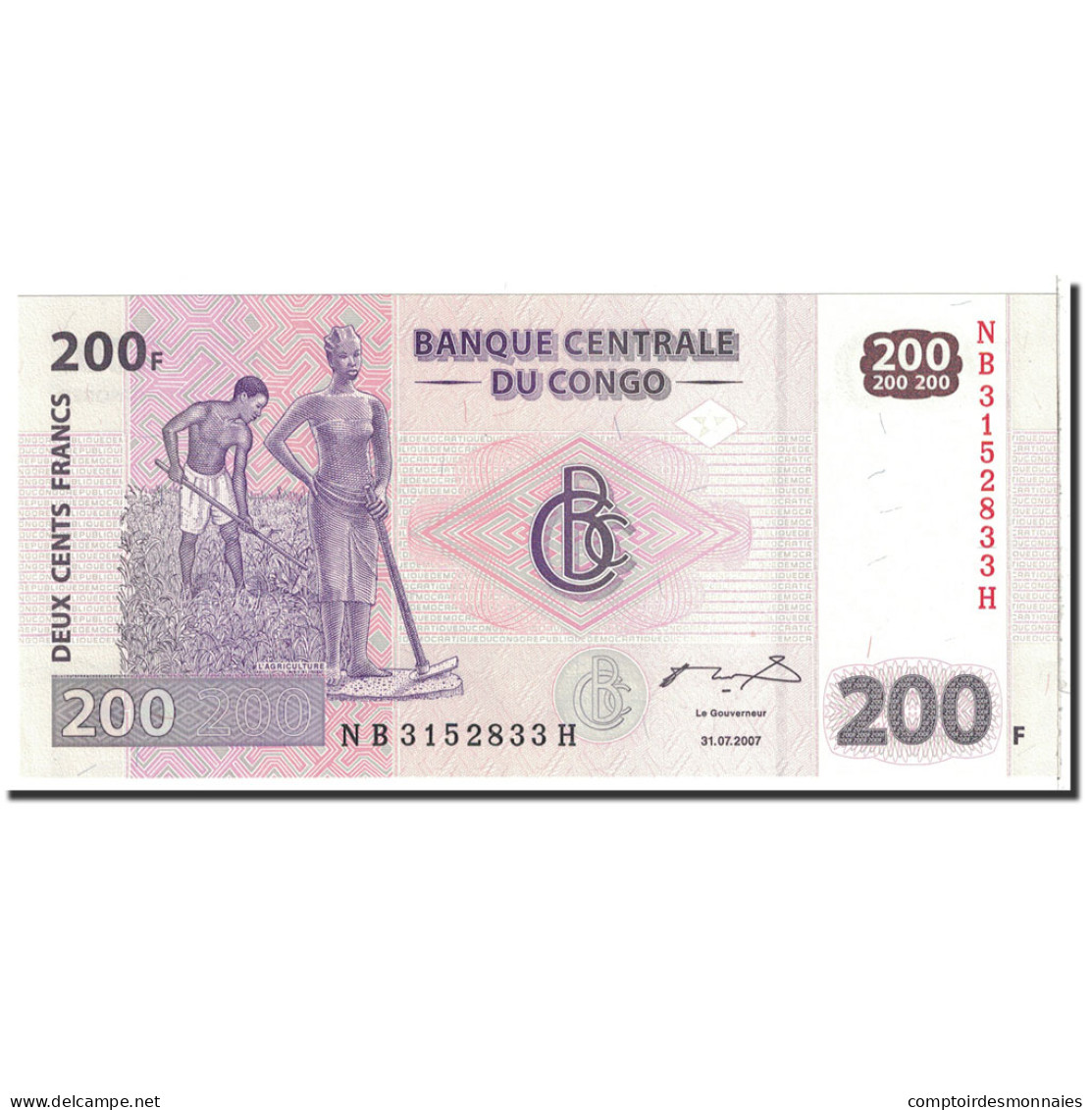 Billet, Congo Democratic Republic, 200 Francs, 2007, 2007-07-31, KM:99a, NEUF - Democratic Republic Of The Congo & Zaire