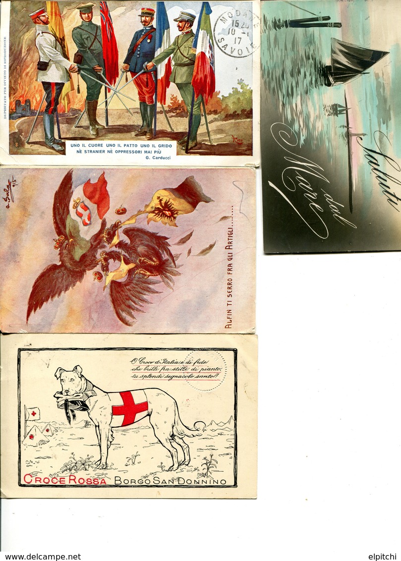 Italie Croix Rouge Miltaires Guerre Drapeau 5 Cartes Circulées - Altri & Non Classificati