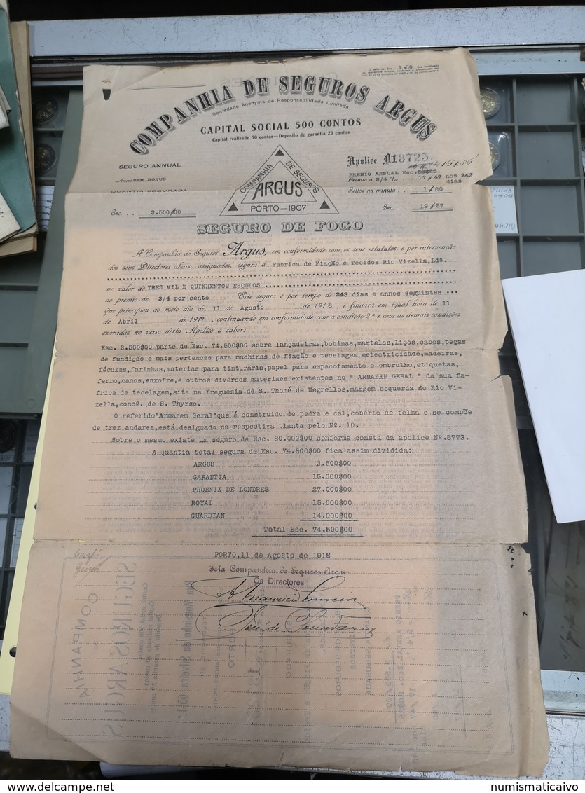 APÓLICE SEGURO COMPANHIA DE SEGUROS ARGUS 1916 - Portugal